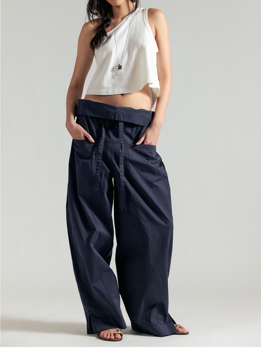 NWT Free People Fisherman Drawcord Pull-on Pants-Washed Black
